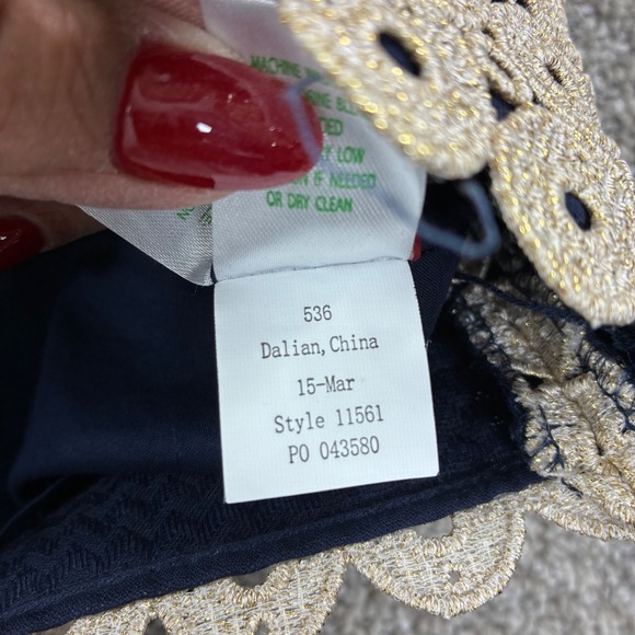 Lilly Pulitzer Navy Gold Eyelet Halter Dress Style 11561 Size 6 Party Formal - Picture 7 of 11